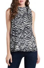 Vince Camuto Animal Print Tie Neck Layered Sleeveless Blouse   Nordstrom at Nordstrom